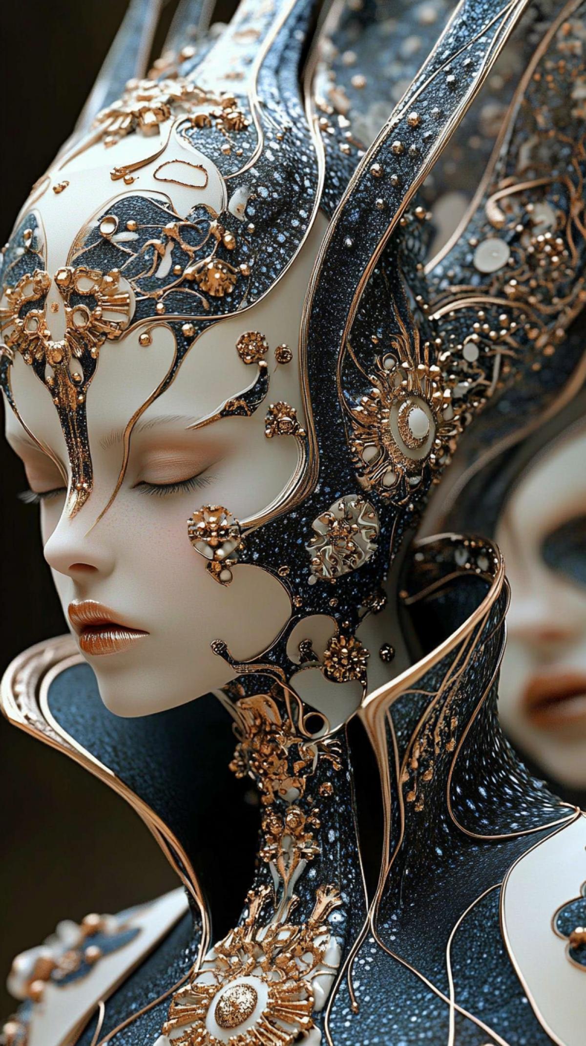 Watch Punk: Avant-garde Digital Style | Fashionable photo kawaii model womens of the planet Pandora, decorated with flowing mosaic patterns, recreated as beautiful organic 3D models | Minimalistic abstract background, emphasizing form and texture | Centered com4k, medium ground | Soft diffused lighting with subtle glossy highlights | Flowing geometry; sculptural elegance; biomorphic design.