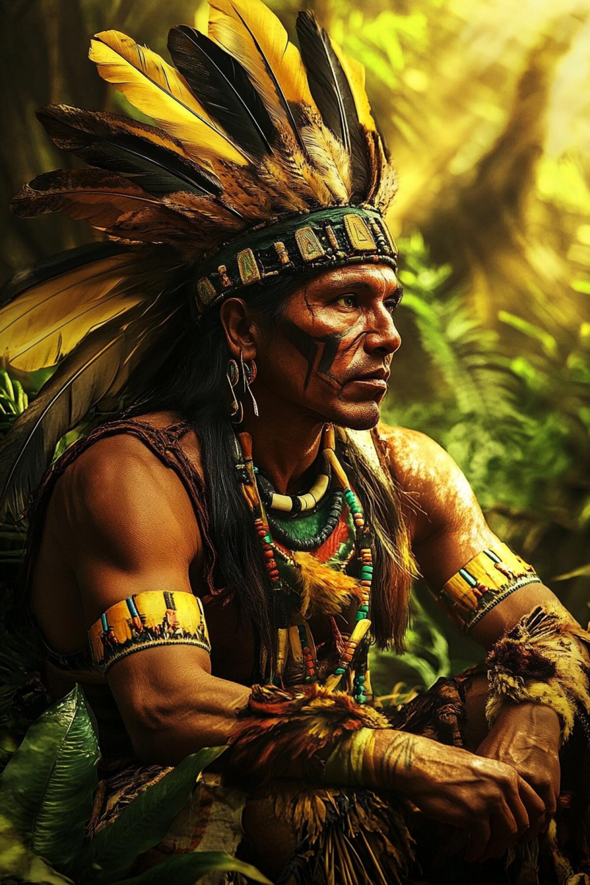 Create an image of a fictional tribe existing in harsh nature. Show the holiday in the tribe in bright beauties. Wednesday to choose from: jungle; You can add satellite animals. In the style of star warrior