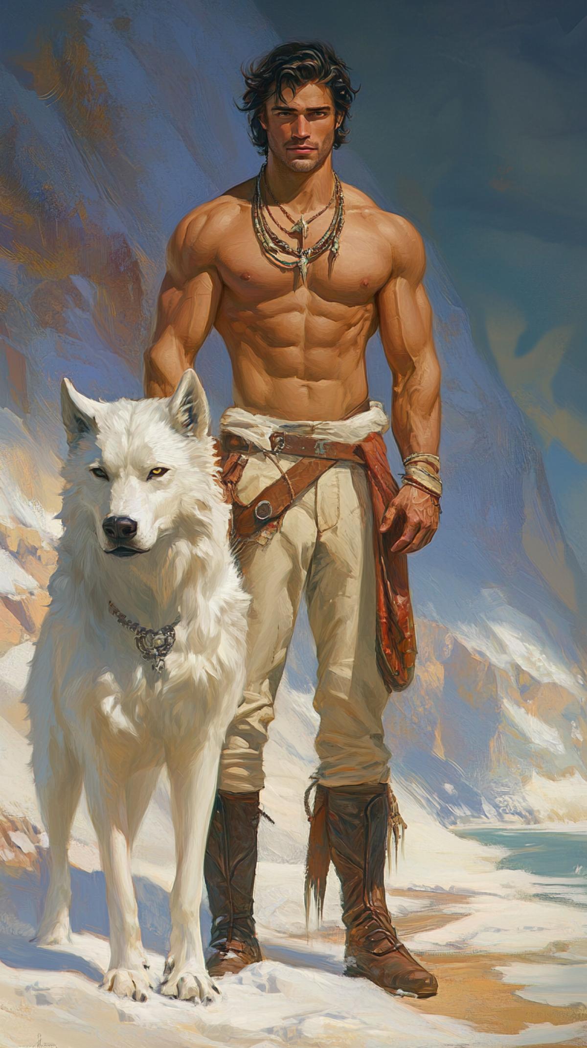 picture in the style of Boris Vallejo, handsome man in full growth. changing his appearance to an animal, Itilgail, magical, beautiful, fabulous, fantasy, masterpiece, aesthetic, many details, realistic, high resolution, high detail, digital art, isometric drawing, high quality, fantasy ar 9:16