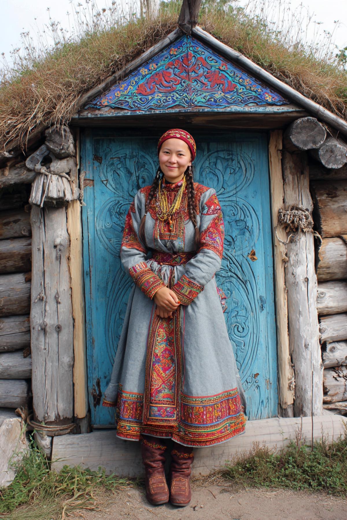Ethnic Northern Society in Outfits near the Home