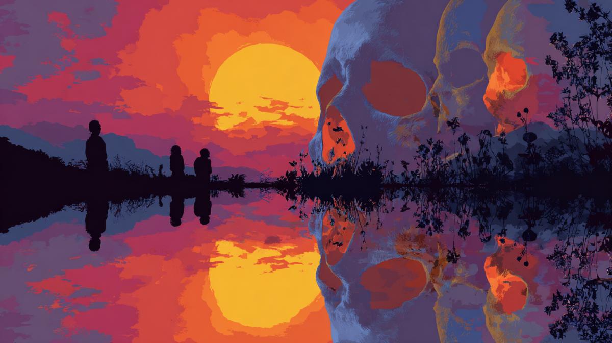 Order of human life against the background of sunset suns