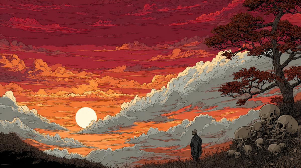 Sunset of human life, death against the backdrop of sunset Japanese surrealism