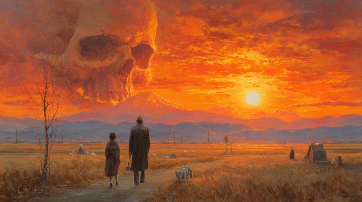 Sunset of human life, death against the backdrop of sunset Japanese surrealism