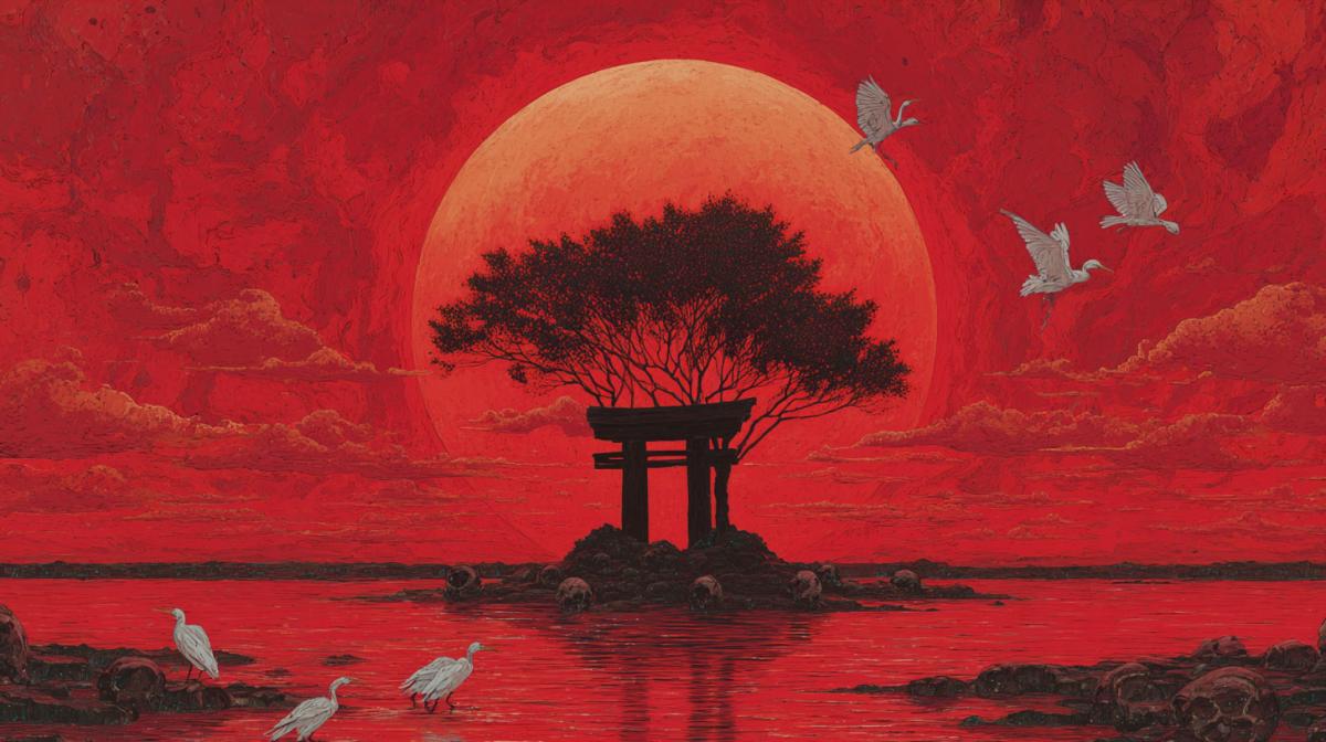 Sunset of human life, death against the backdrop of sunset Japanese surrealism