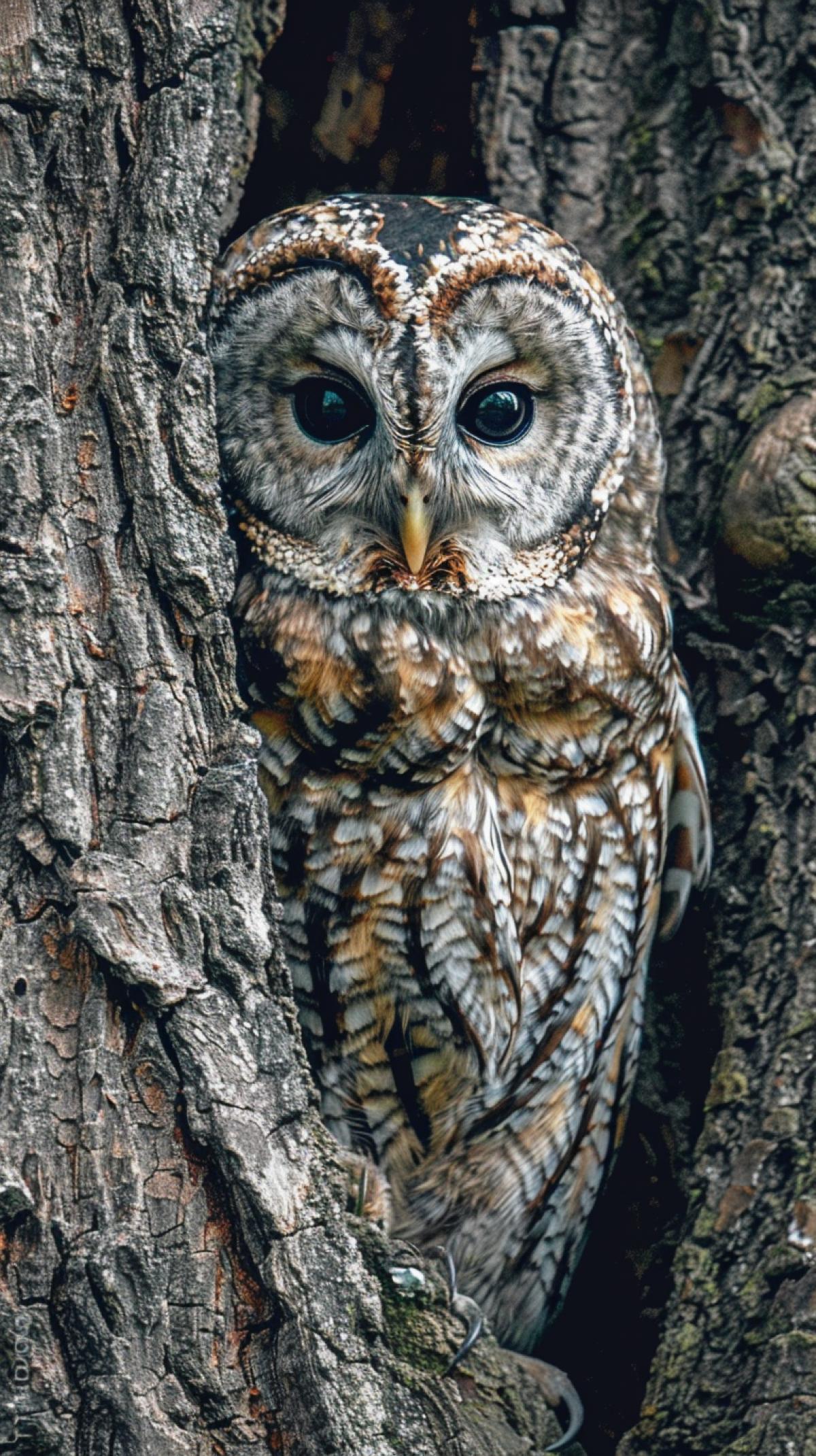 Owl against the background of a tree