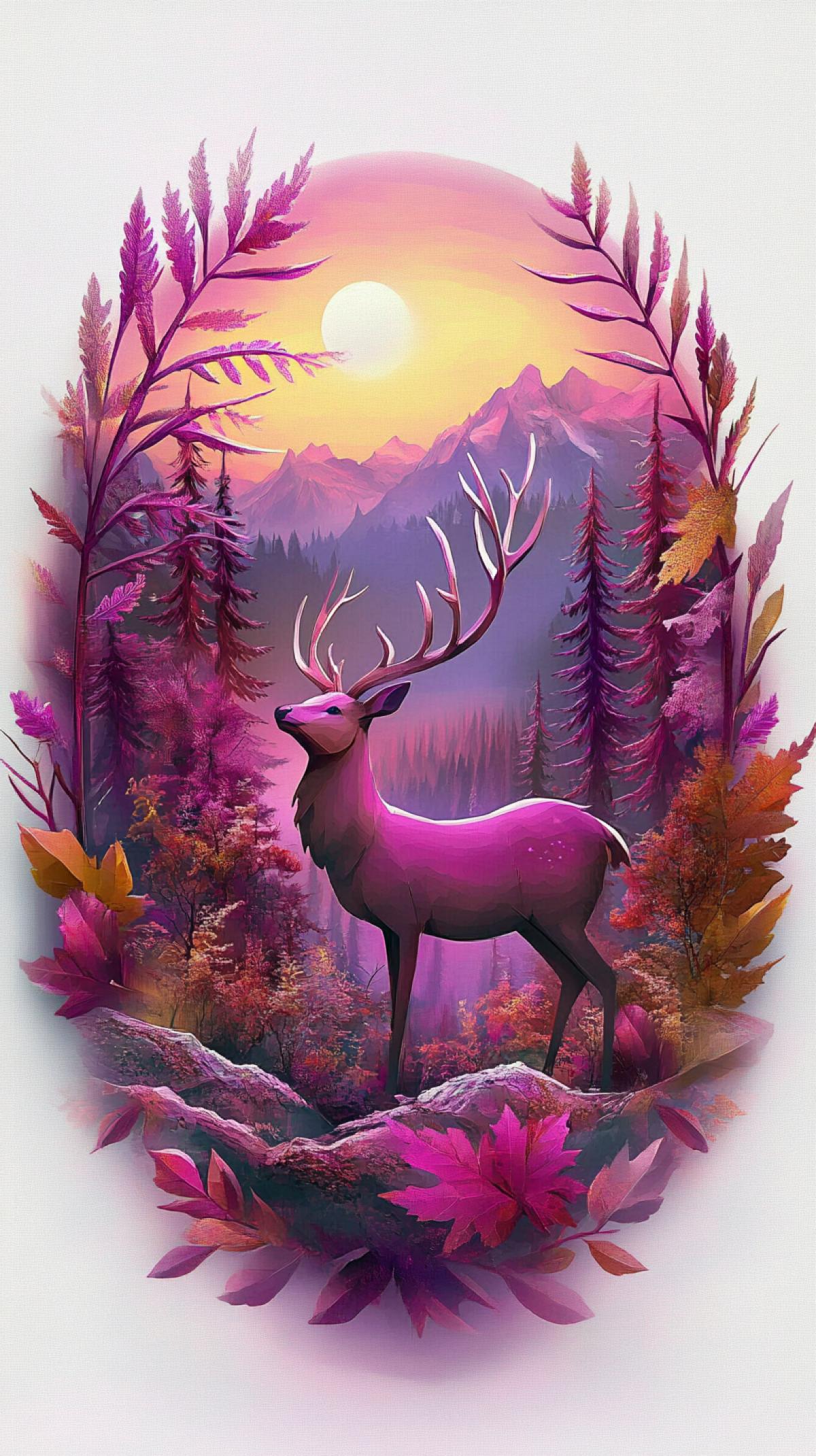 t-shirt design, a layered papercraft landscape of a forest with a deer, 3D paper cut-out effect (Kirigami), subtle shadows creating depth, rich and warm color palette, digital craft, isolated on a clean white background