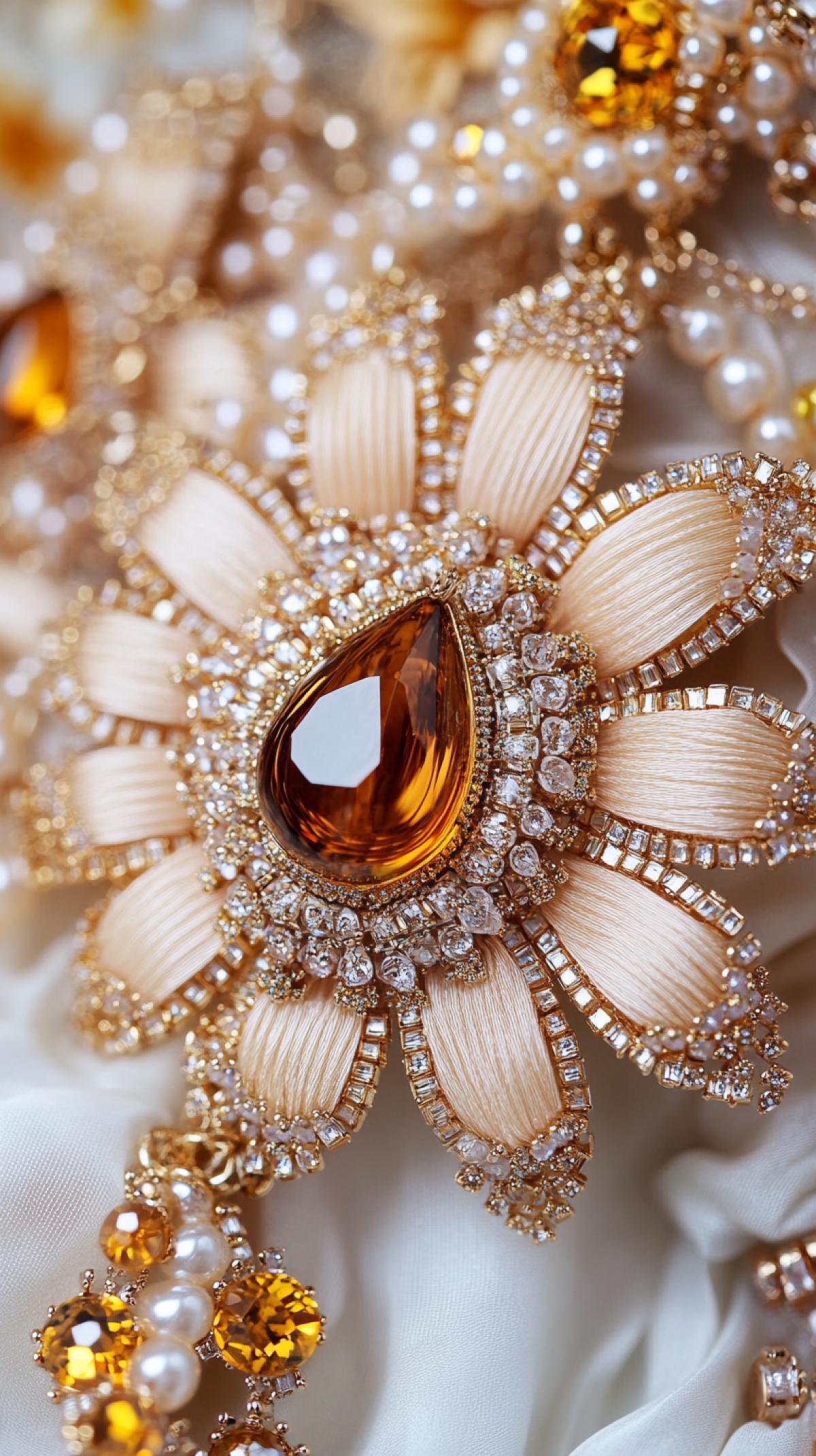 Large earrings and necklaces in the form of sunflower flowers. This is an amazing combination of fantasy and fine art, transmitting time not subject to time with the help of smooth textures, delicate pastel colors and radiant gold and beads. The intricate details surround the amber drop, additionally decorating the petals, creating an atmosphere of bright summer, surprise and high elegance.