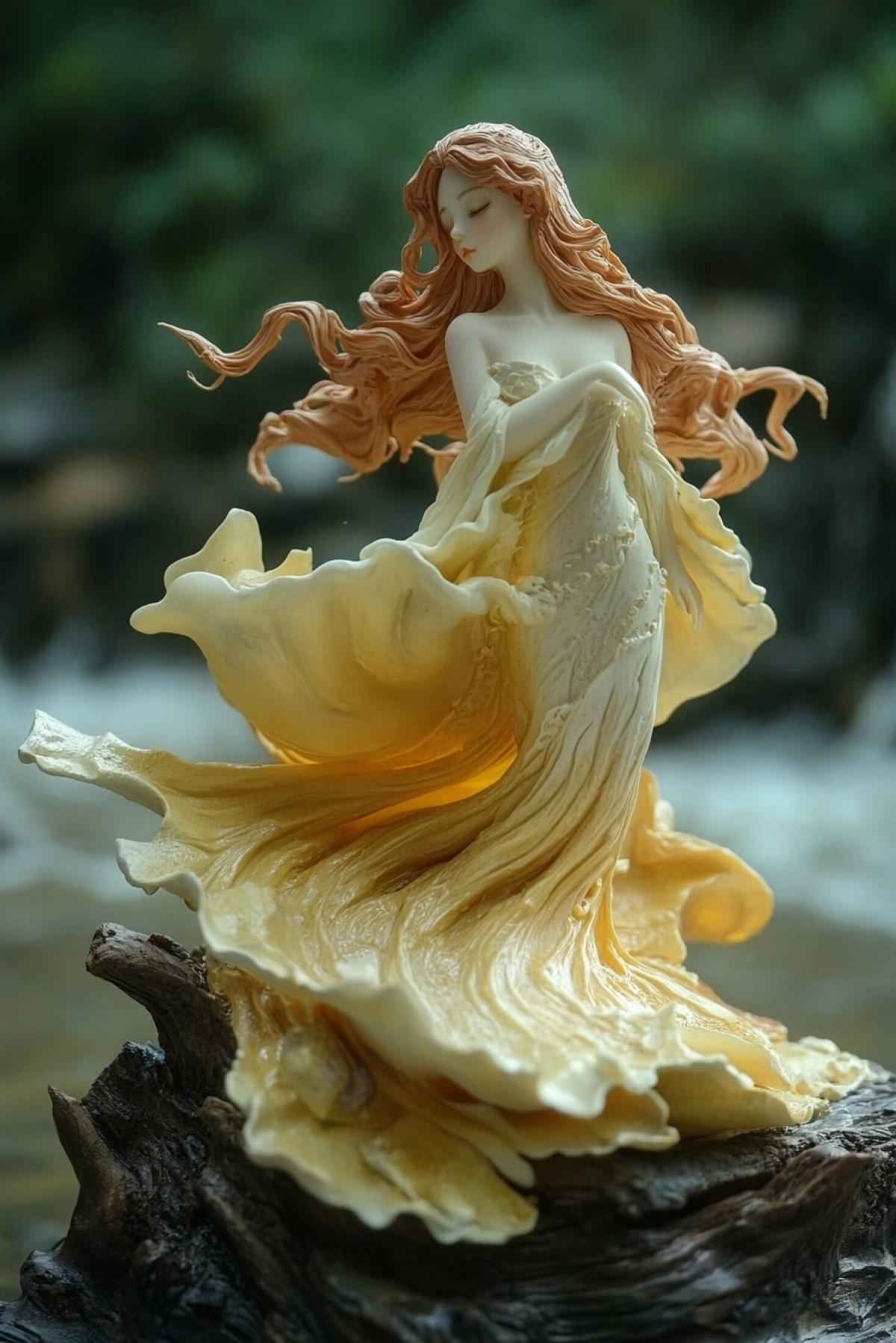 Generate images of copyright products created by hand: exquisite clay figyellow water, in the style of fantasy