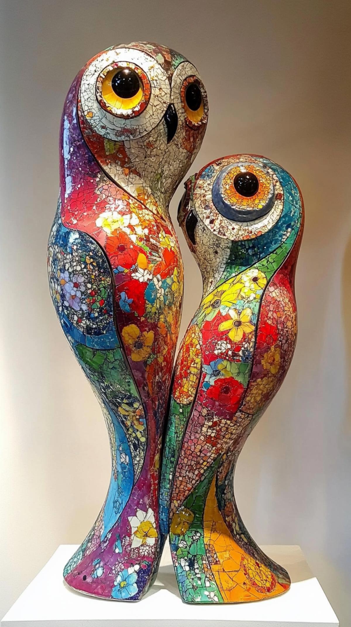 sculpture  of the unity of three floral owls by Chagall and klimt chaos ar stylize Image