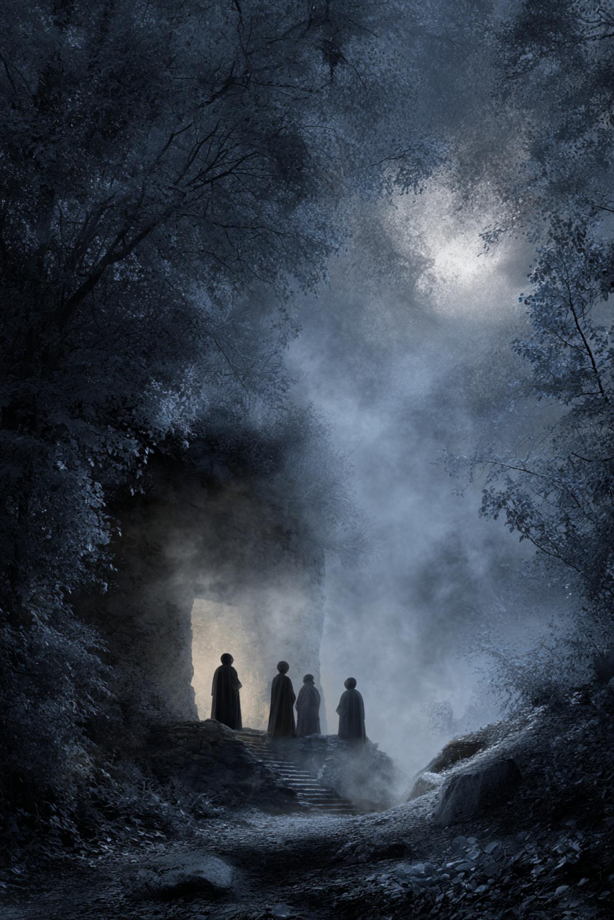 Secret place of meeting of the conspirators in the moonlight