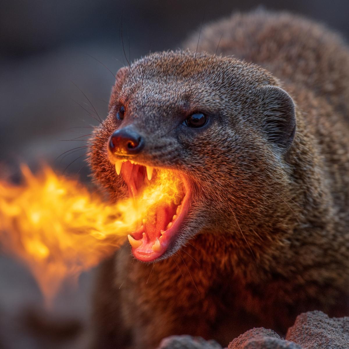Mongoose erupting flame from the mouth during a buckle