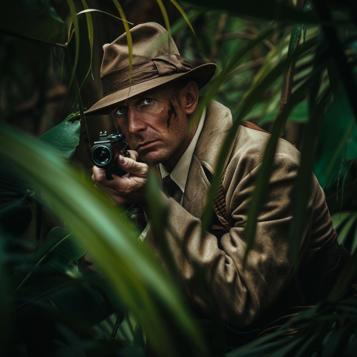 Secret specialized agent in the jungle, kinematographic
