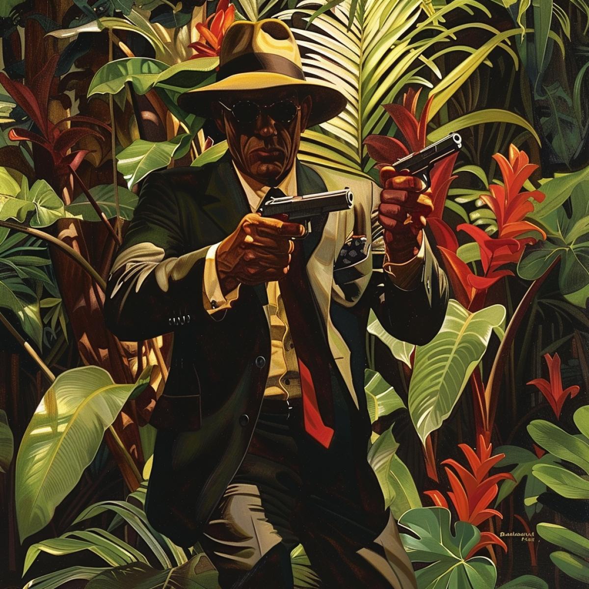 Secret specialized agent in the jungle, kinematographic