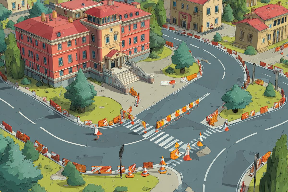 Complex with obstacles road to school