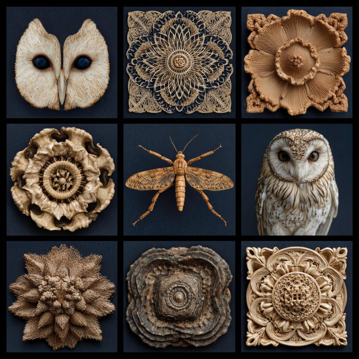 Symmetry in the texture of natural materials and mysterious creatures and I am in