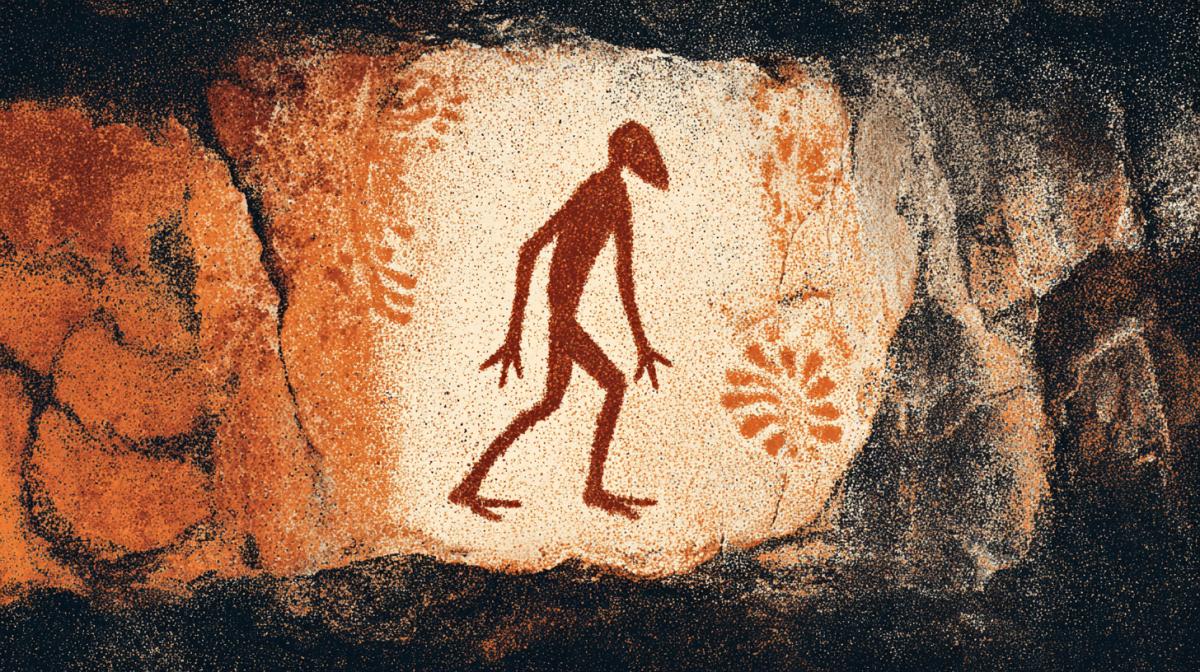 Petroglyph of a cave person, retro illustration
