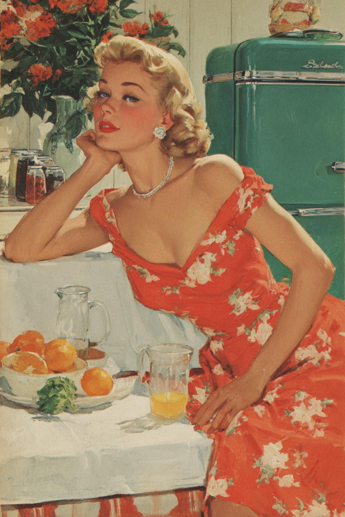 The most beautiful 23yo housewife at home American pin and up illustration 1955
