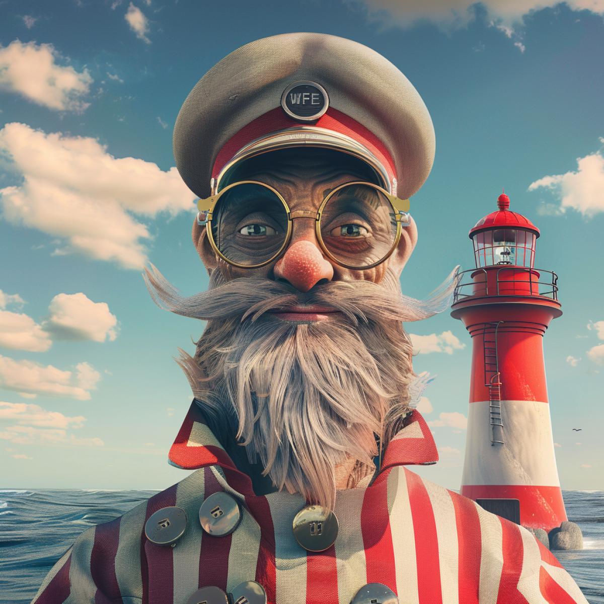 Merry sailor as a marine guard of a lighthouse