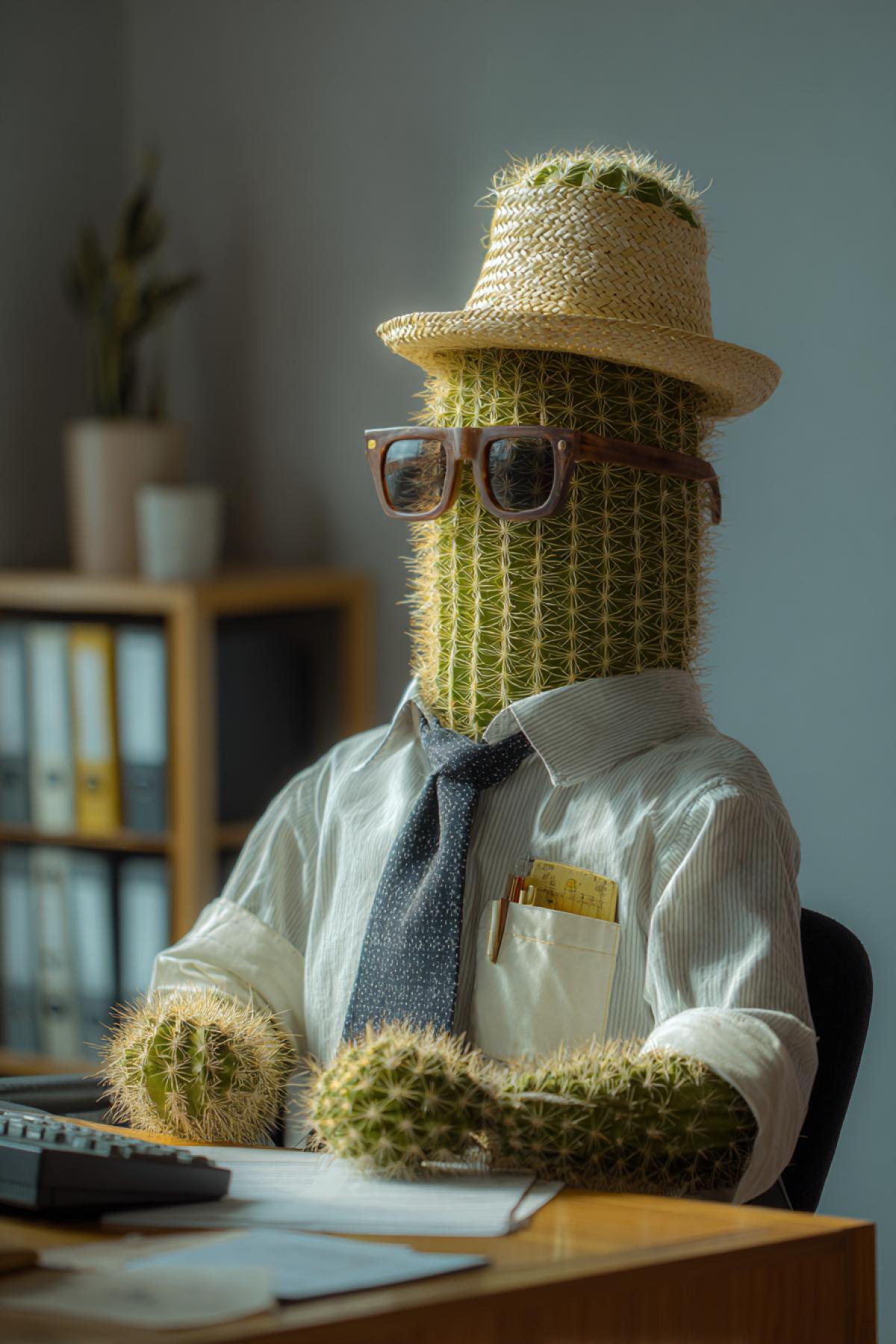 Office clerk in the image of a cactus