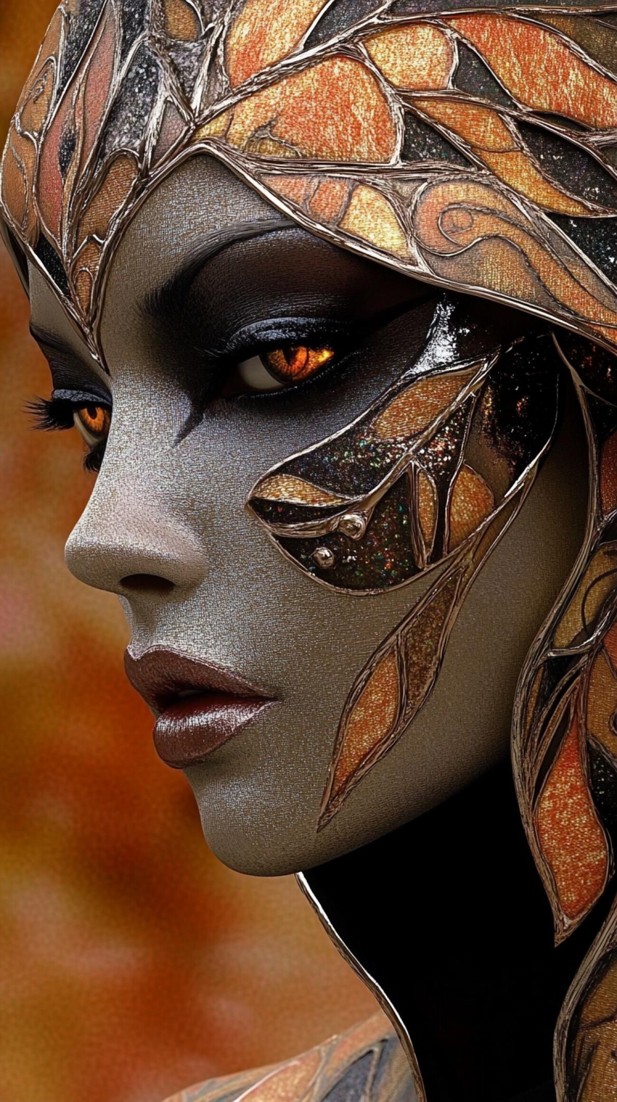 Witch, art, photography, inspiration, chrome, grandiose futuristic, shades of orange, dark and green