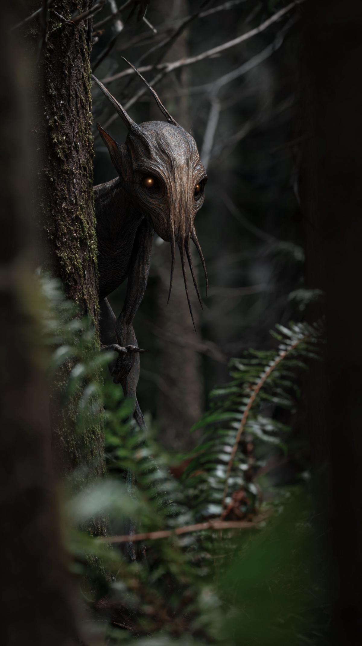 a mysterious forest creature, a horror