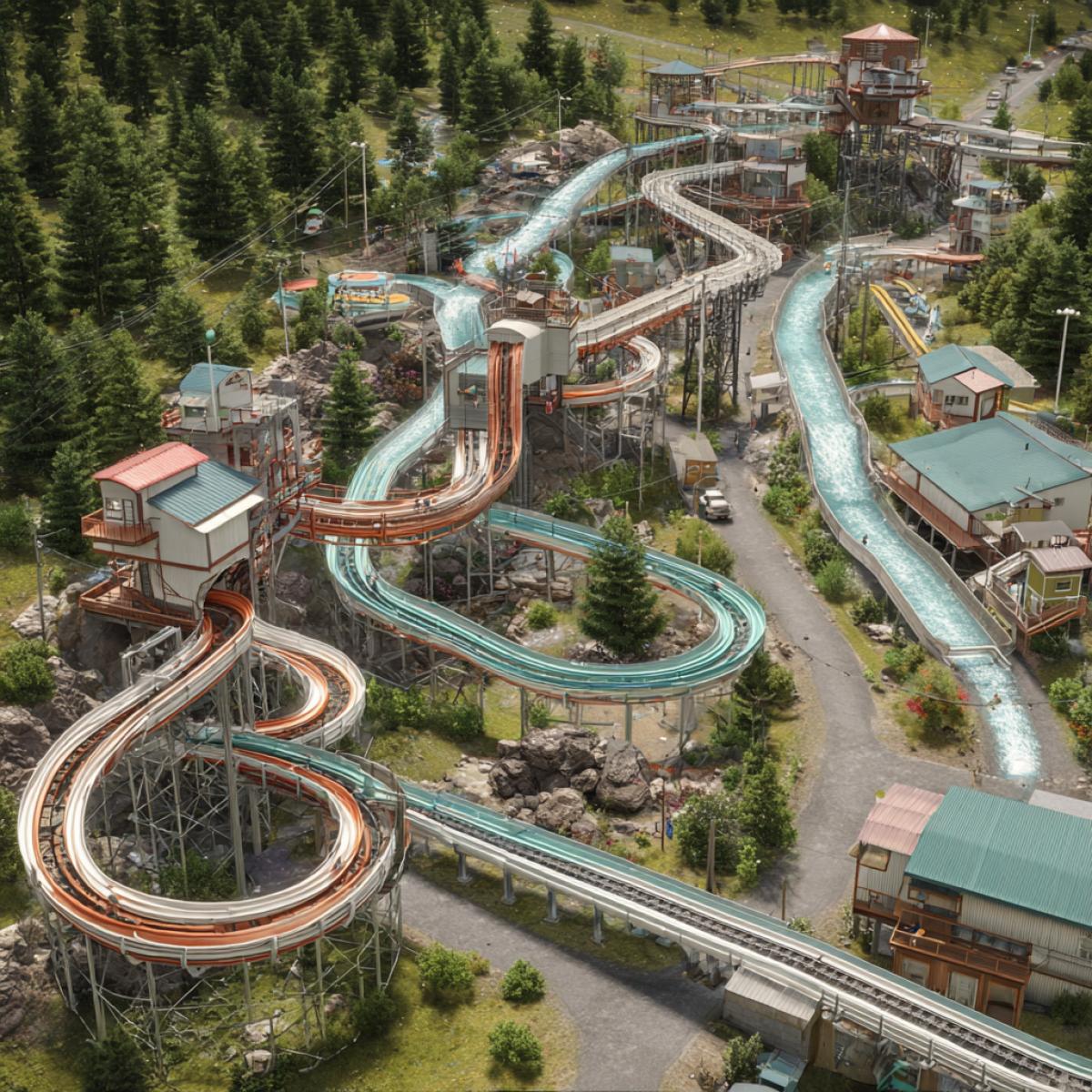 Swift entertainment attractions of American hills with steep turns and zigzags