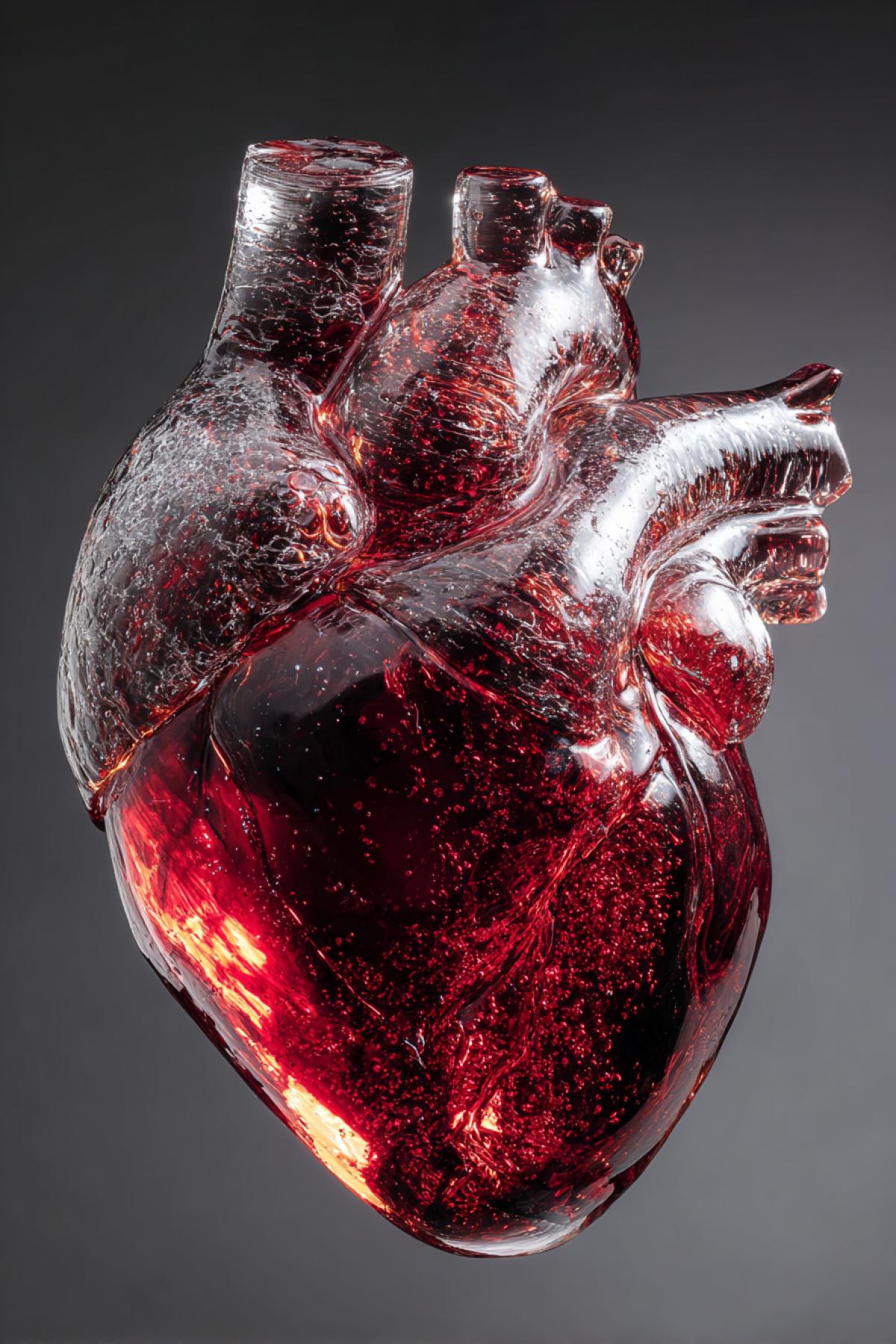 Glass heart, textured, all elements of the heart. Voluminous