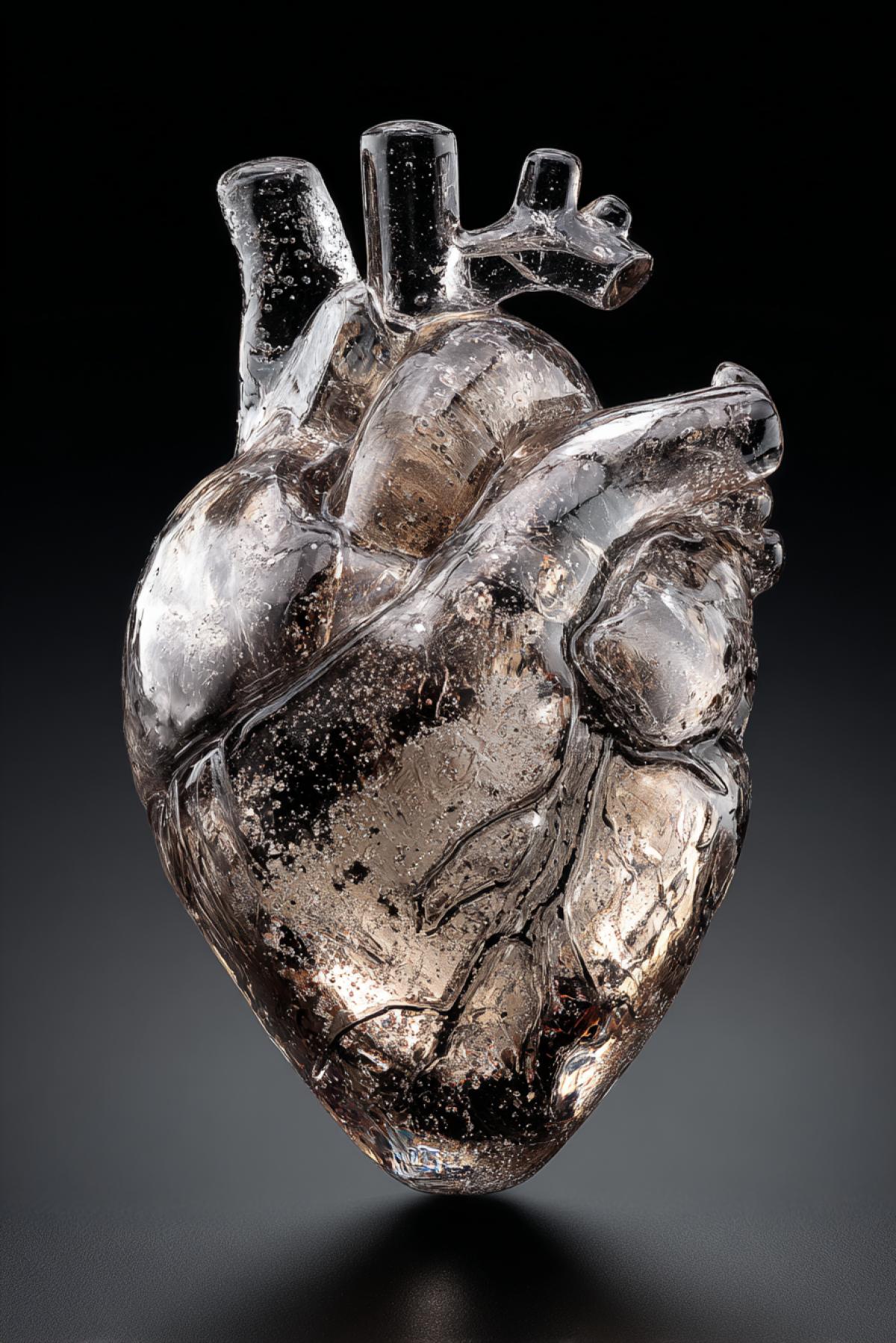 Glass heart, textured, all elements of the heart. Voluminous