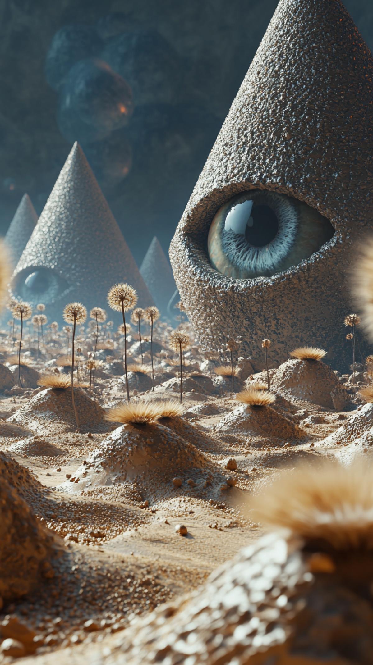 beholders round eye, sand garden intricate abstract fantasy, m4kcripts+cartography+vases+ship+dandelions+pyramids com4k, miracle shape, miniature minimalist design, another life+nature, dzen mood