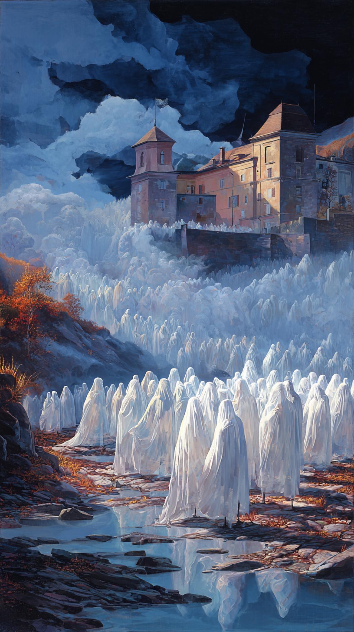 Paranormal phenomenon, mass of ghosts, surrealism