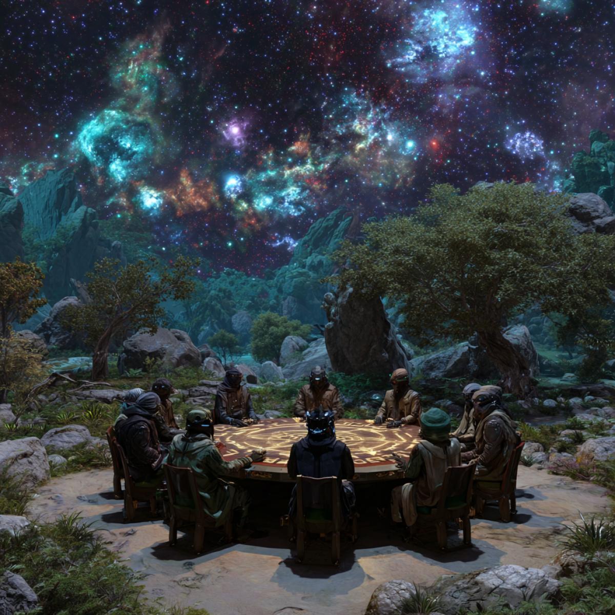 Intergalactic show at a round table between the avatar and the humanities of Marumbaki.