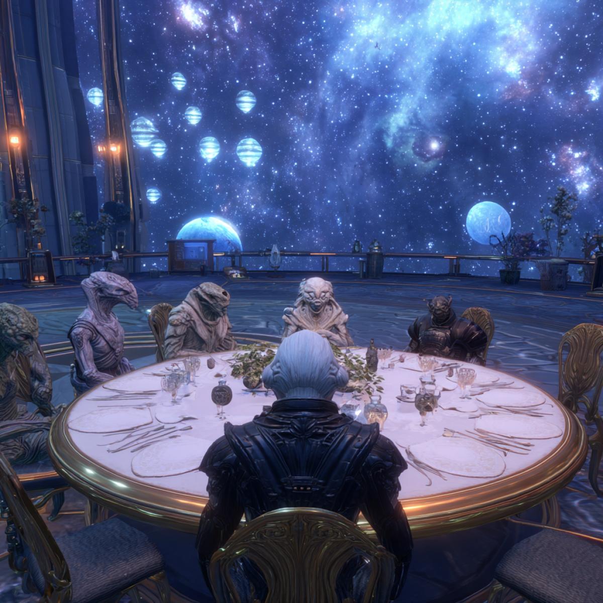 Intergalactic show at a round table between the avatar and the humanities of Marumbaki.