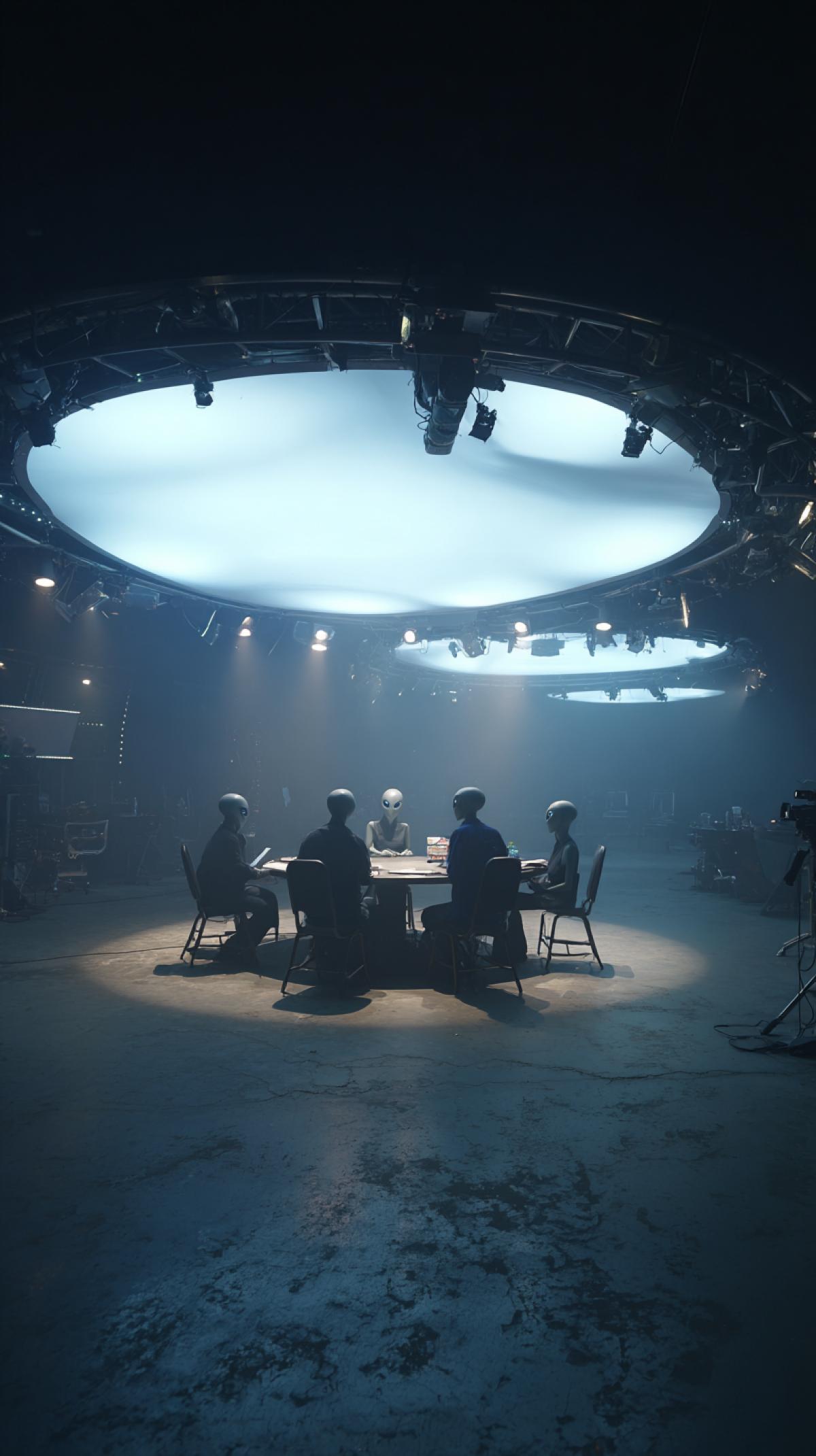 a television show where guests of an alien race, aliens, are sitting at a round table in the studio
