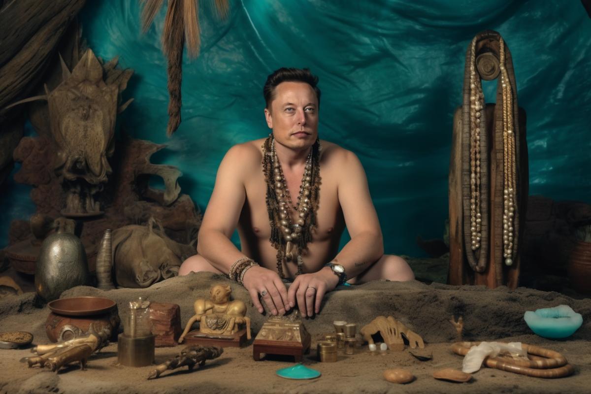 Elon Musk wears a mysterious amulet and bathes in money