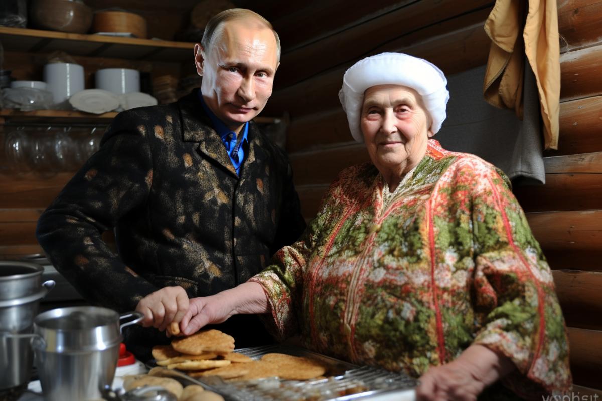 Vladimir Putin in the village with his grandmother