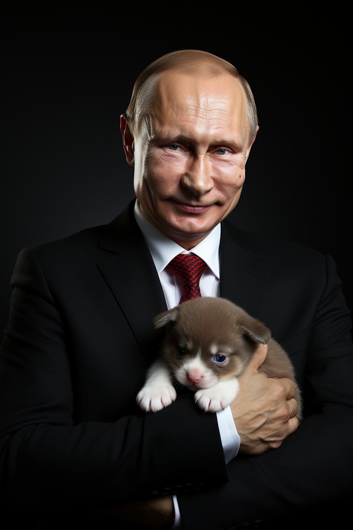 Putin holding a newborn baby in his arms