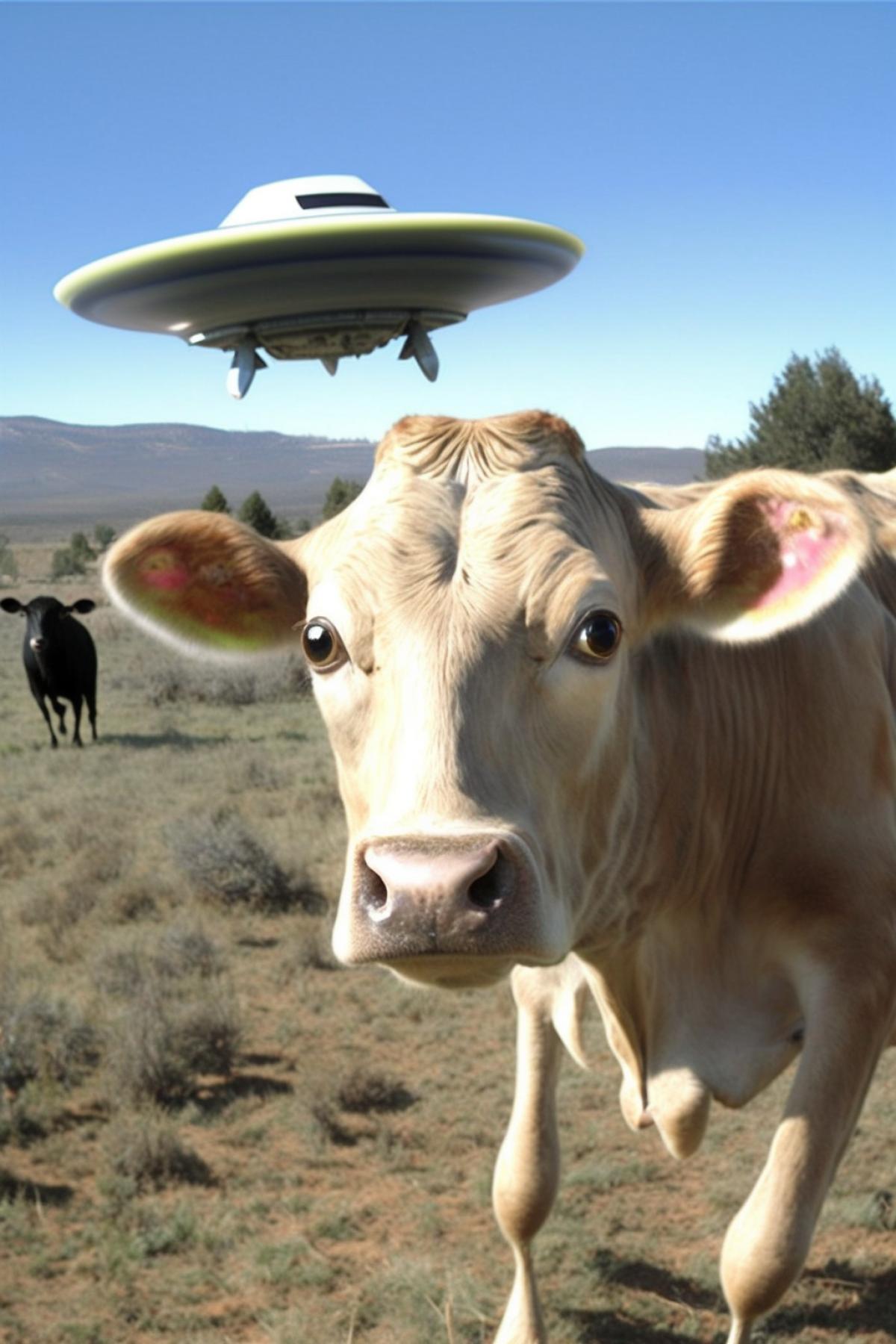 Flying saucer kidnaps a cow