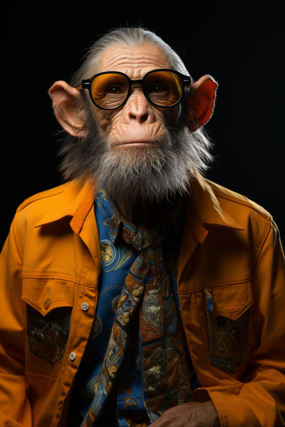 Monkey with glasses, photo session, a lot of glasses nearby, realism, high detail
