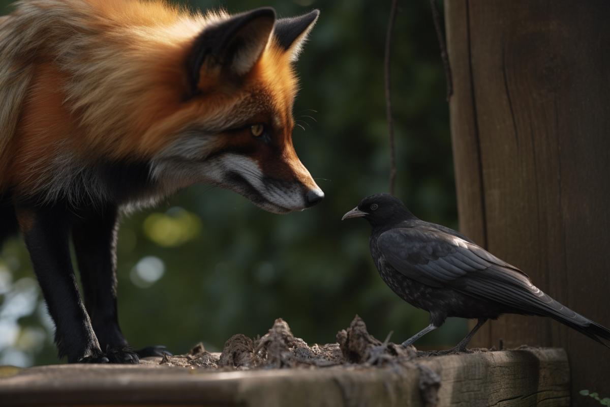 The crow treats the fox with cheese