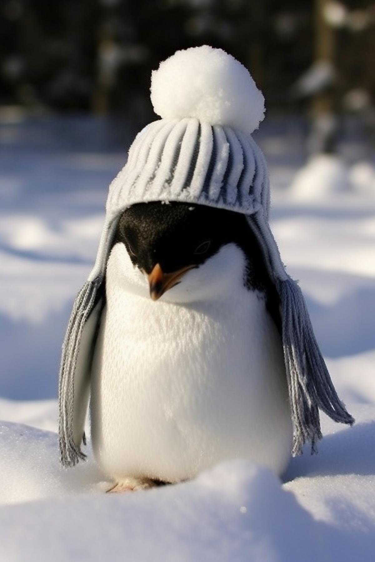 Penguin in winter hat and scarf