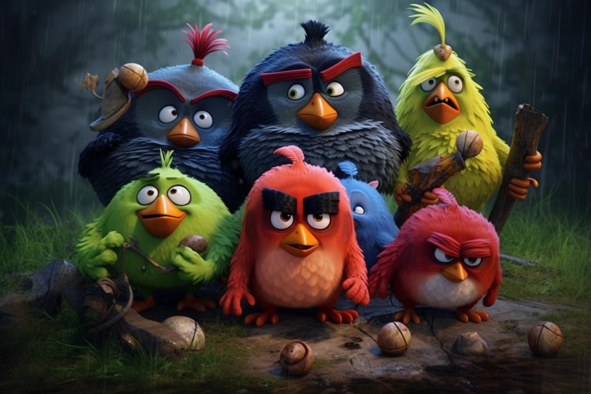 The series Friends in the style of the game Angry Birds. Group photo. High detail.