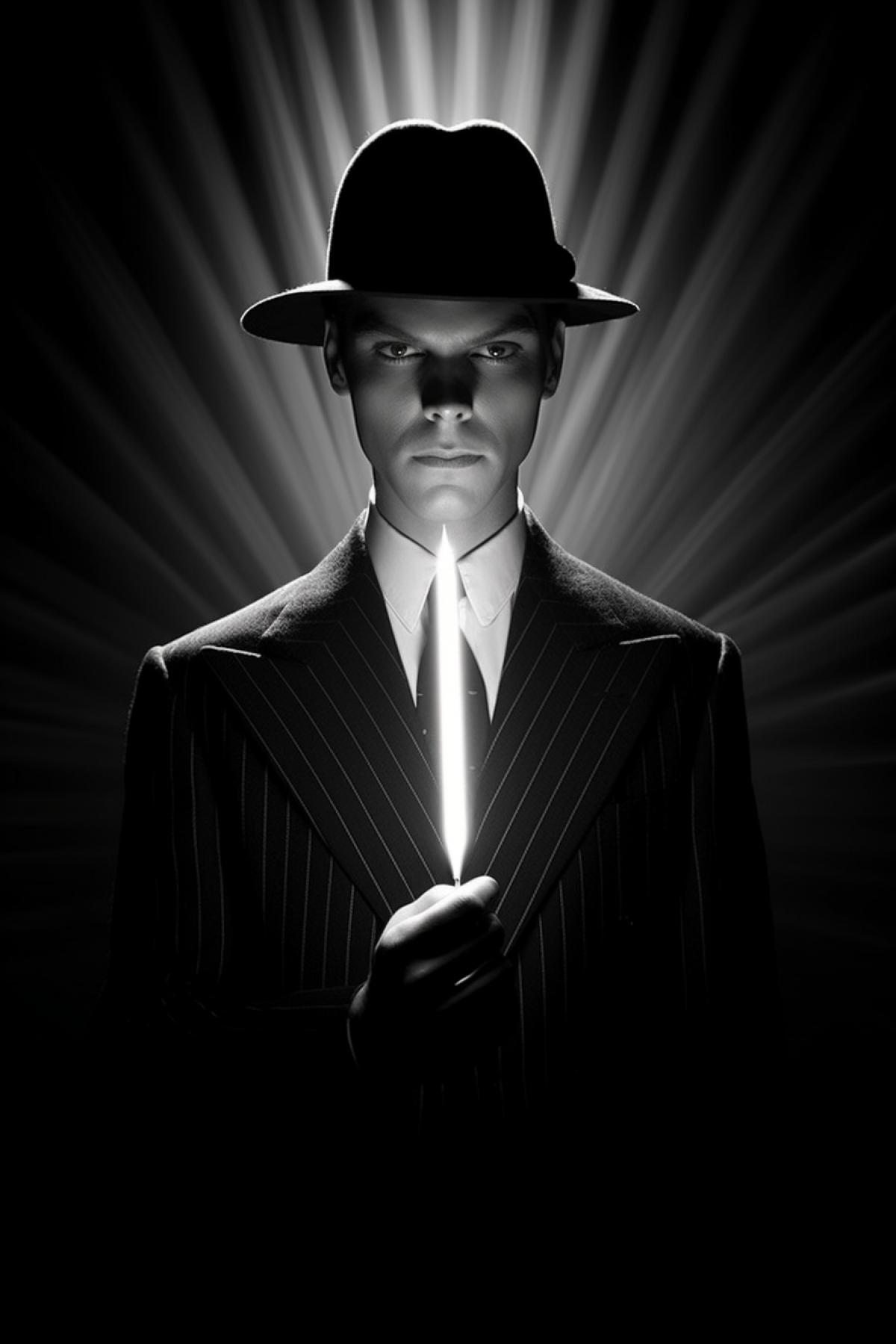 Thin man, dystrophic, sinister laugh, and a giant needle in his hands, Sin City style, gloomy style