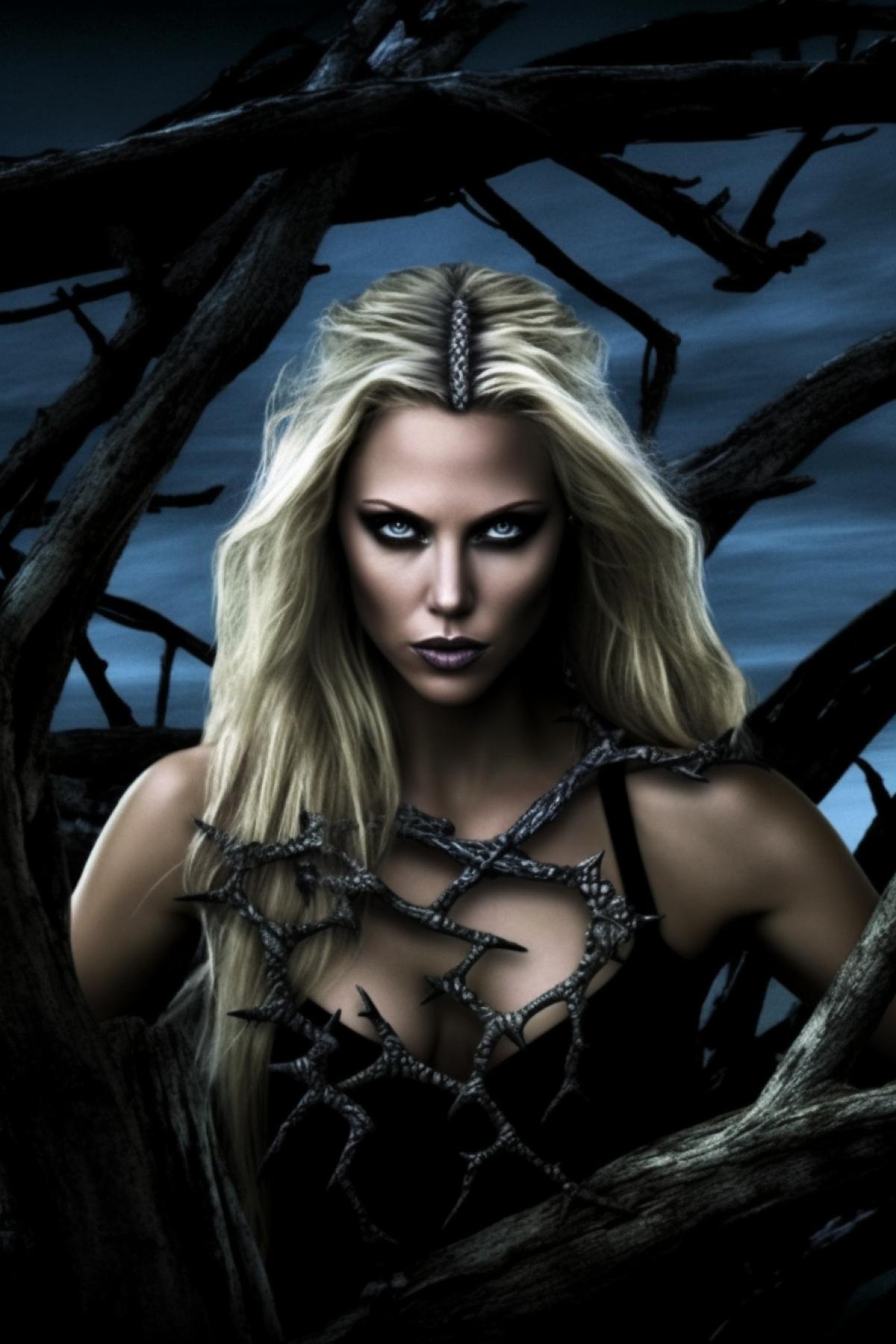 The mermaid sits on the branches. sin city style