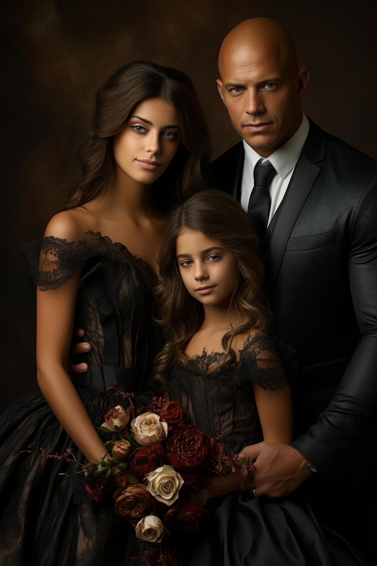 Vin Diesel, Dominic Toretto with family, family photo, studio photo, light background