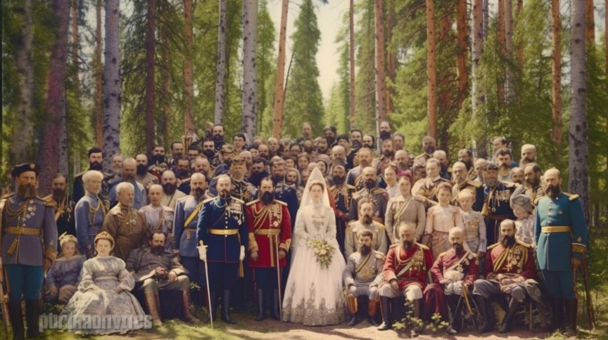 Ceremonial photo of the Romanov royal family at the beginning of the 20th century