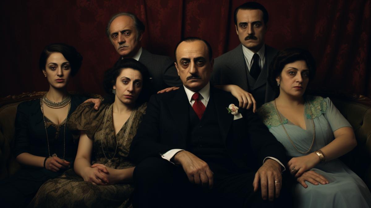 Don Corleone surrounded by family, Italian mafia, family photo