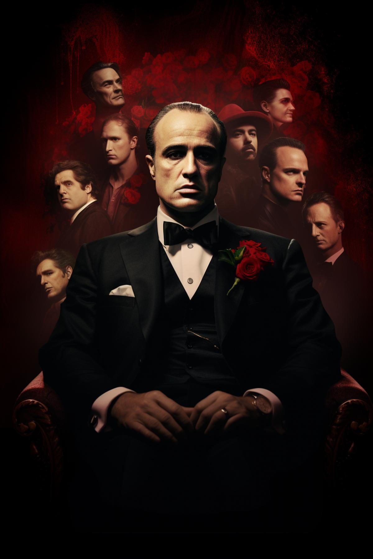 Marlon Brando Don Corleone surrounded by family, Italian mafia, family photo