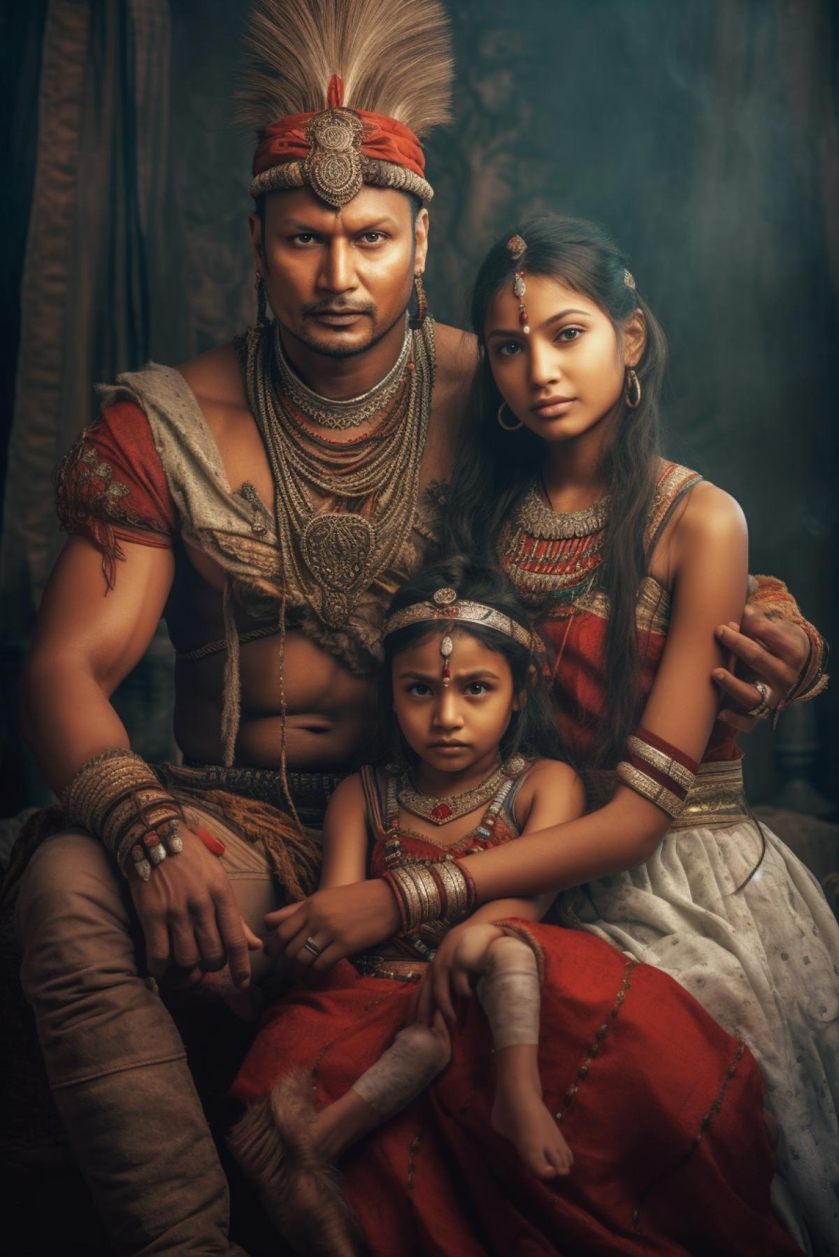 The Indian is sitting next to his girlfriend and in the hands of the girl is a little girl