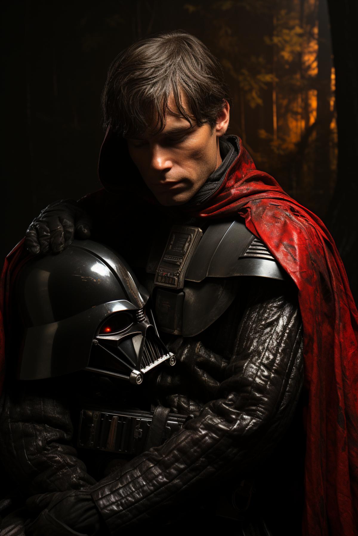 Luke Skywalker hugging Darth Vader