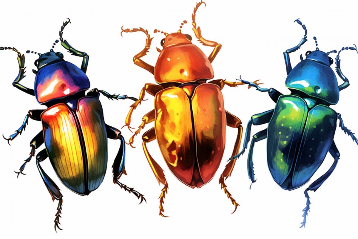 Big beautiful beetles. Zoological encyclopedia, biological illustration.